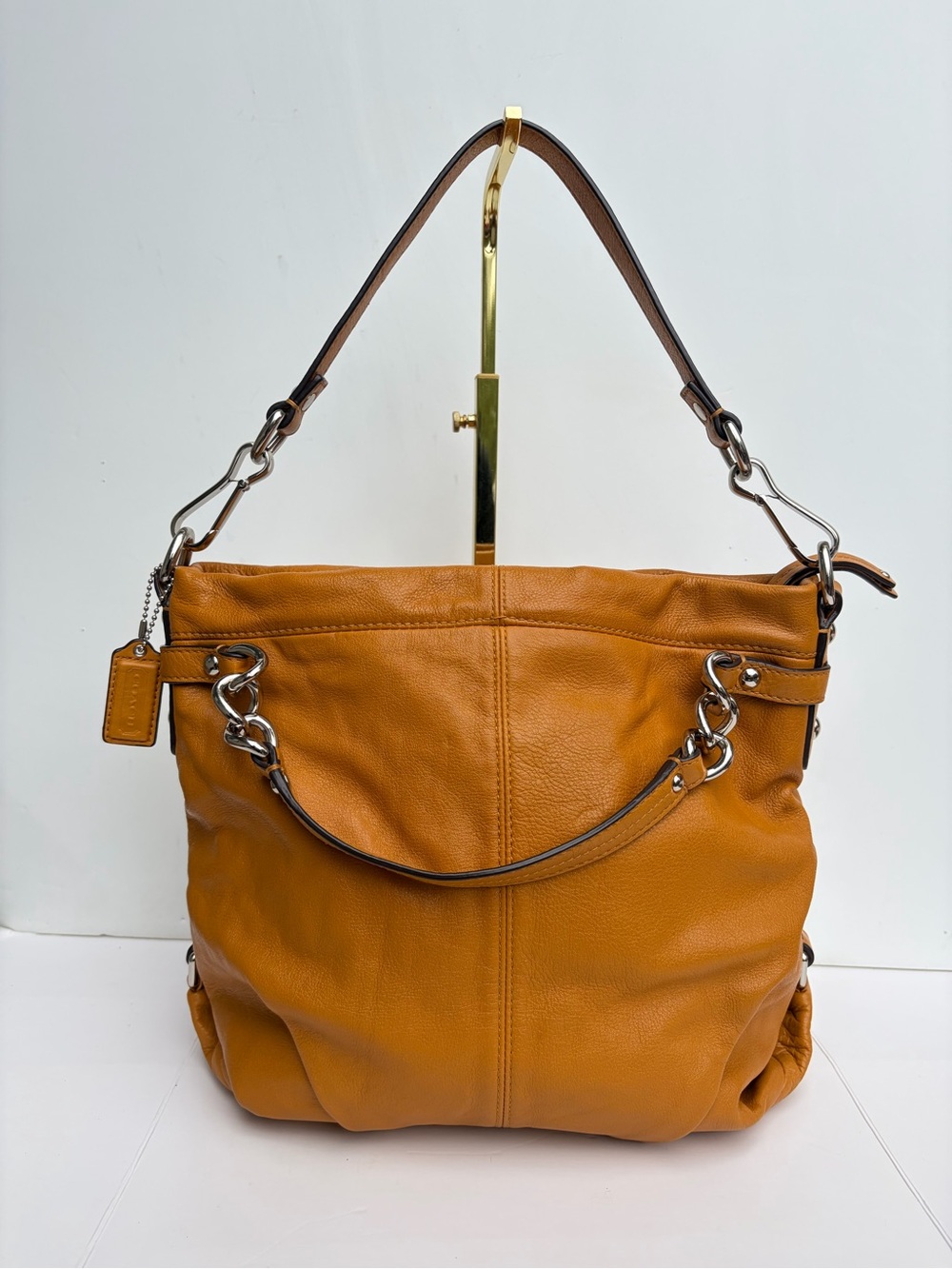 COACH Brooke Z27744 Orange Mustard Yellow Pebbled Leather Hobo Shoulder Bag